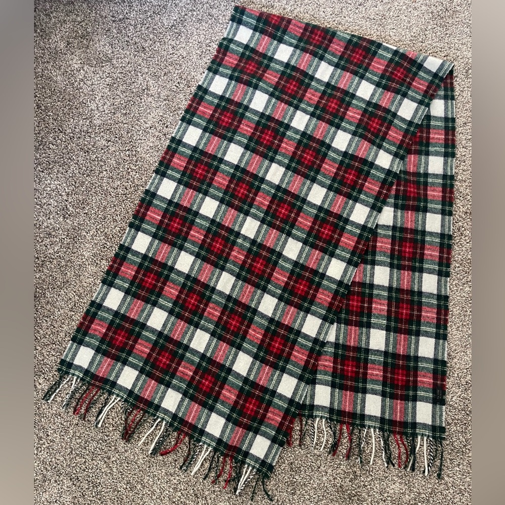 J. Crew Italian Tartan Plaid Fringe Scarf Christmas Holiday